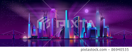 Metropolis nightlife cartoon vector background-插圖素材 [86940535] - PIXTA圖庫