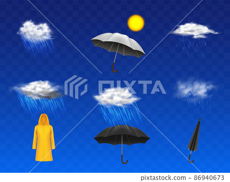 Rainy weather forecast icons realistic vector set 86940673