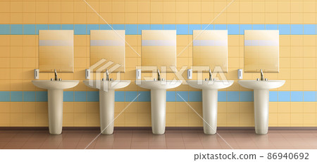 Public toilet interior realistic vector mock-up 86940692