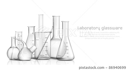 Laboratory glassware 3d realistic vector banner 86940699