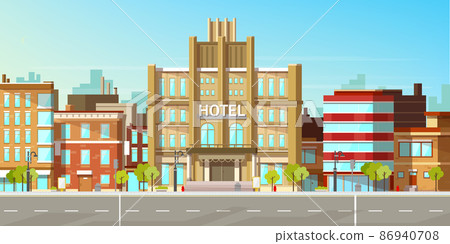 Modern city buildings flat vector background 86940708