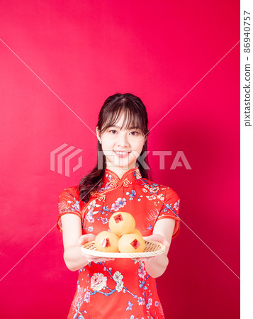 Cheongsam Tradition Flag Cheongsam Women's Red Background By Maeki Ichiban Pear, Top Paste Written by Invitation Treasure Fai Chun Celebration New Year. Cheongsam Tradition Flag Cheongsam Women's Red Background By Maeki Ichiban Pear, Top Paste Written by Invitation Treasure Fai Chun Celebration New Year. 86940757