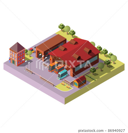 Bus depot building exterior isometric vector icon 86940927