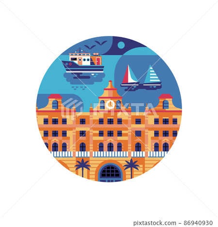 Haydarpasa Station Istanbul Landmark Icon in Flat Haydarpasa Station Istanbul Landmark Icon in Flat 86940930