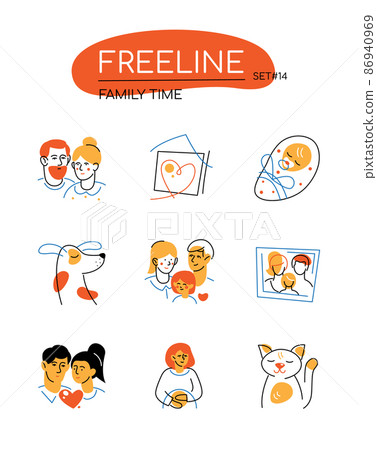 Family time - modern line design style icons set 86940969