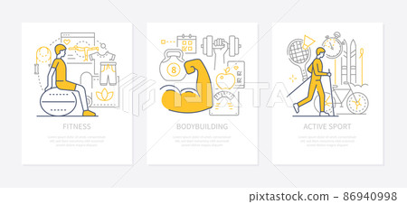 Fitness and active sports - modern line design style banners set Fitness and active sports - modern line design style banners set 86940998