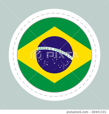 Sticker ball with flag of Brazil. Round sphere, template icon. Brazilian national symbol. Glossy realistic ball, 3D abstract vector illustration. Big bubble Sticker ball with flag of Brazil. Round sphere, template icon. Brazilian national symbol. Glossy realistic ball, 3D abstract vector illustration. Big bubble 86941101