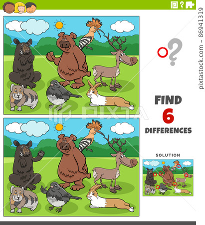 differences educational game with happy cartoon animals 86941319