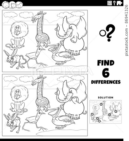 differences game with comic animals coloring book page differences game with comic animals coloring book page 86941326