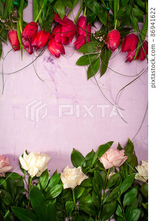 Spring summer border template floral background. Light air delicate artistic image, free space. Spring summer border template floral background. Light air delicate artistic image, free space. 86941622