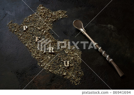 Shape of Peru made of yerba mate Shape of Peru made of yerba mate 86941694