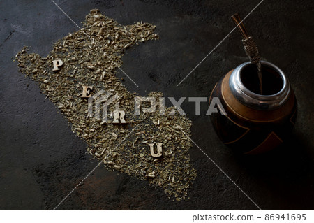 Shape of Peru made of yerba mate 86941695