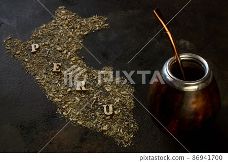 Shape of Peru made of yerba mate 86941700