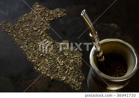 Shape of Peru made of yerba mate 86941710