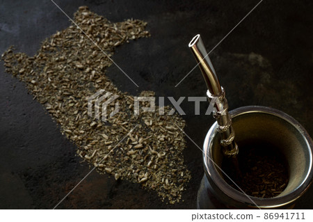 Shape of Peru made of yerba mate 86941711