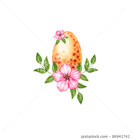 Watercolor colored Easter eggs with flowers on... - Stock Illustration ...