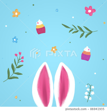 Set of spring easter illustration on blue.  86941935