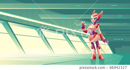 Alien robot welcoming guests on spaceship vector 86942327