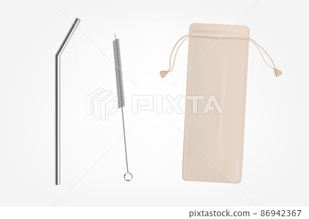 Reusable drinking straw kit items realistic vector Reusable drinking straw kit items realistic vector 86942367