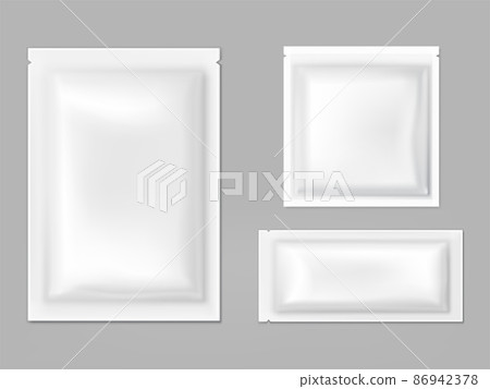 Plastic, foil sachets with tear gape vector 86942378