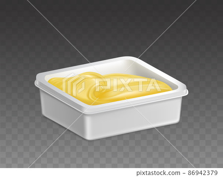 Margarine in plastic container realistic vector 86942379