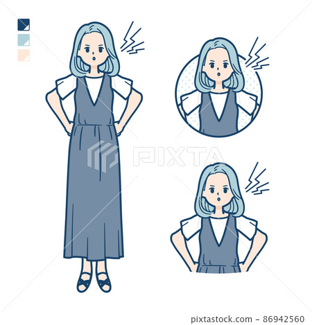 Illustration of a young woman wearing a sleeveless one-piece angry Illustration of a young woman wearing a sleeveless one-piece angry 86942560