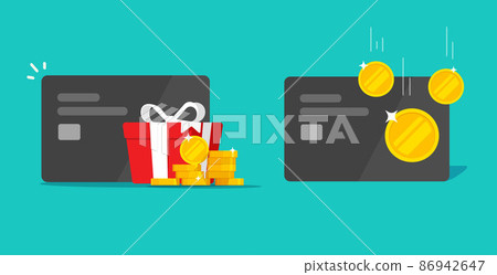 Reward points money bonus on credit bank card vector icon or cashback earnings gift as loyalty program concept flat cartoon illustration, redeem cash back or receiving financial offer income 86942647