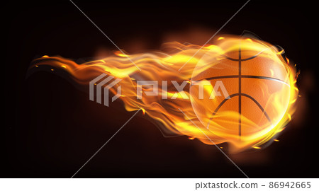 Basketball ball flying in flames realistic vector Basketball ball flying in flames realistic vector 86942665