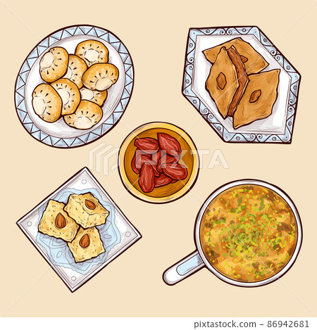 Various oriental sweets cartoon vector collection 86942681