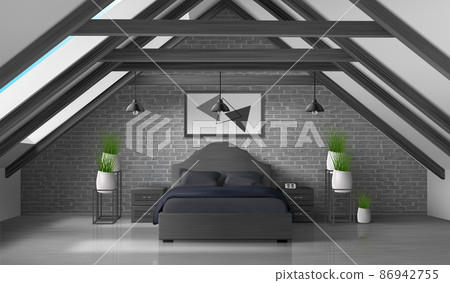 Bedroom attic empty interior modern home mansard Bedroom attic empty interior modern home mansard 86942755