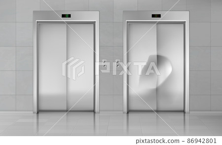 Elevator doors, close lift new and damaged cabin 86942801