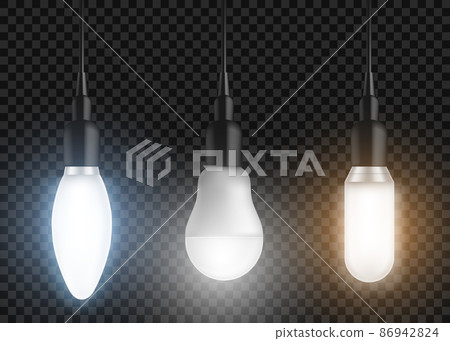 Led bulbs set. Glowing lamps, modern lightbulbs 86942824