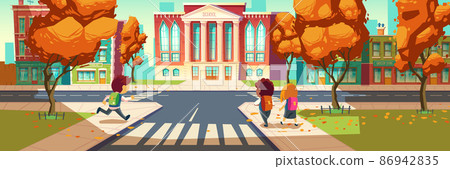 Kids go to school, little students, boys and girl 86942835