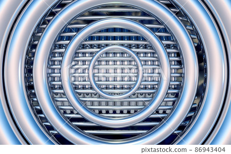 Abstract background with chrome circles over metallic pipes. 3D illustration Abstract background with chrome circles over metallic pipes. 3D illustration 86943404