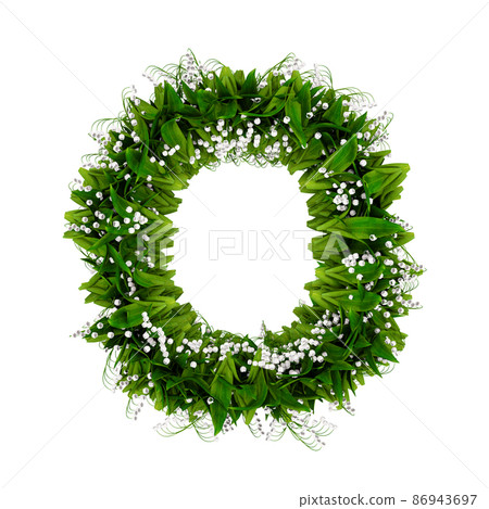 Letter O made of flowers and grass isolated on white. 3d illustration Letter O made of flowers and grass isolated on white. 3d illustration 86943697