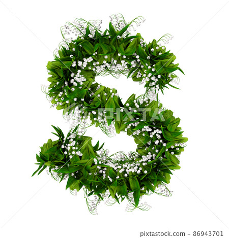 Letter S made of flowers and grass isolated on white. 3d illustration Letter S made of flowers and grass isolated on white. 3d illustration 86943701