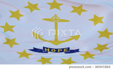 Flag of Rhode Island state, region of the United States, waving at wind. 3d rendering Flag of Rhode Island state, region of the United States, waving at wind. 3d rendering 86943868