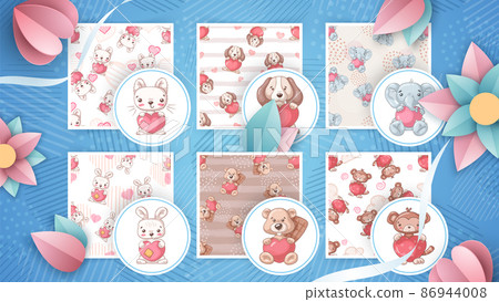 Set cartoon character animal and seamless pattern. 86944008
