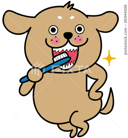 一隻狗刷他的牙齒閃亮 一隻狗刷他的牙齒閃亮 86944086