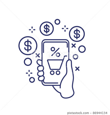 Cashback offer line icon on white Cashback offer line icon on white 86944134