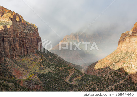 Daytime view of the famous Zion National Park 86944440