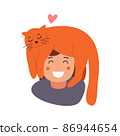 A cat climbing over a man s head. A woman holding a cute cat. hand drawn style vector design illustrations 86944654