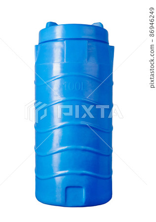 Blue plastic water tank isolated on white 86946249