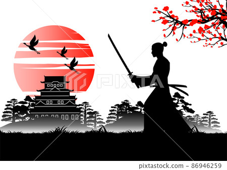 Japanese art with ancient design of samurai training sword near emperor castle 86946259
