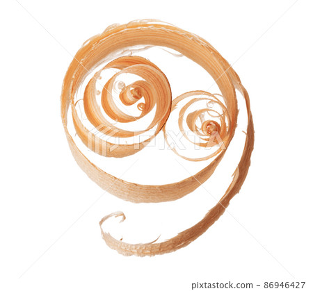 Spiral wooden shaving isolated on white background 86946427