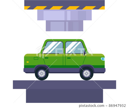 hydraulic press compresses an old car for recycling. 86947932