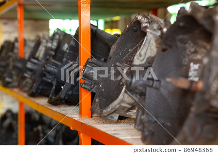 Used car parts on the store shelf. 86948368
