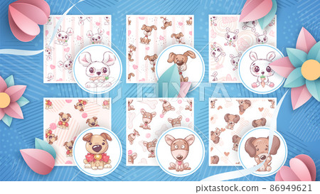 Set cartoon character animal and seamless pattern. Set cartoon character animal and seamless pattern. 86949621