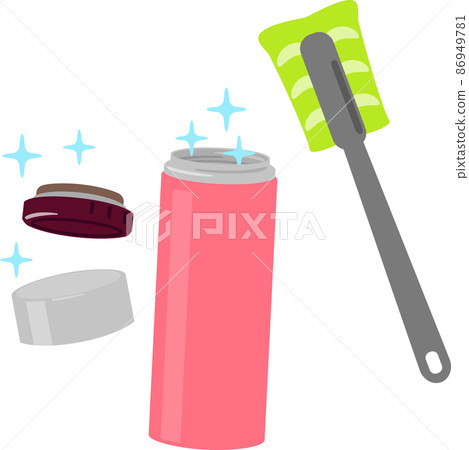 乾淨的水瓶和有圖案的海綿 乾淨的水瓶和有圖案的海綿 86949781