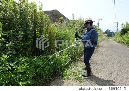 沿路除草工作，一個人割草 86950245